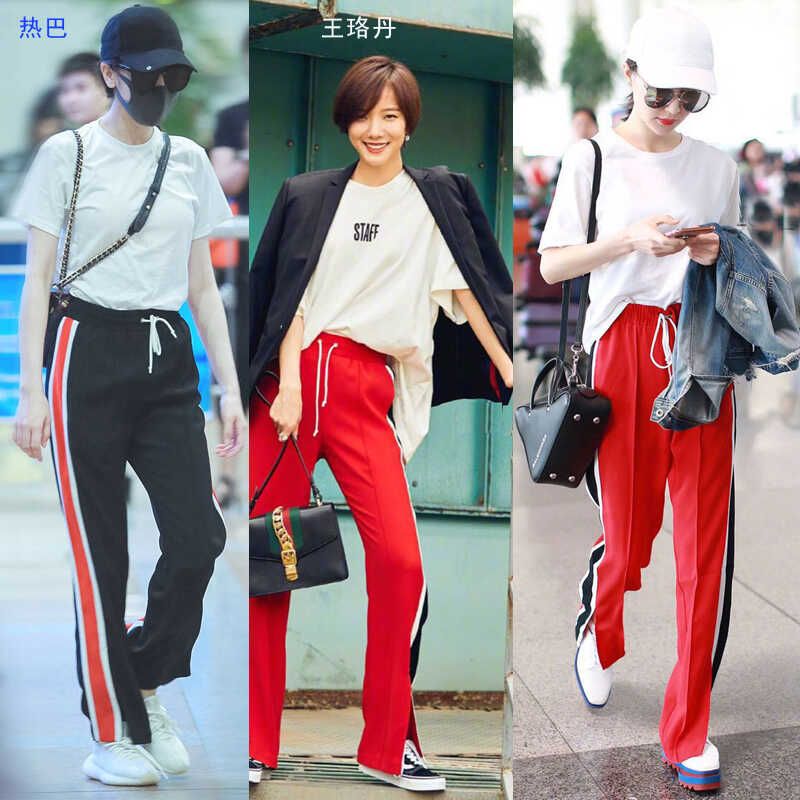 

Женские лоскутные брюки, весенние брюки прямого кроя, контрастные боковые, с высокой талией, широкие, спортивные повседневные брюки Red Tail Special Offer L