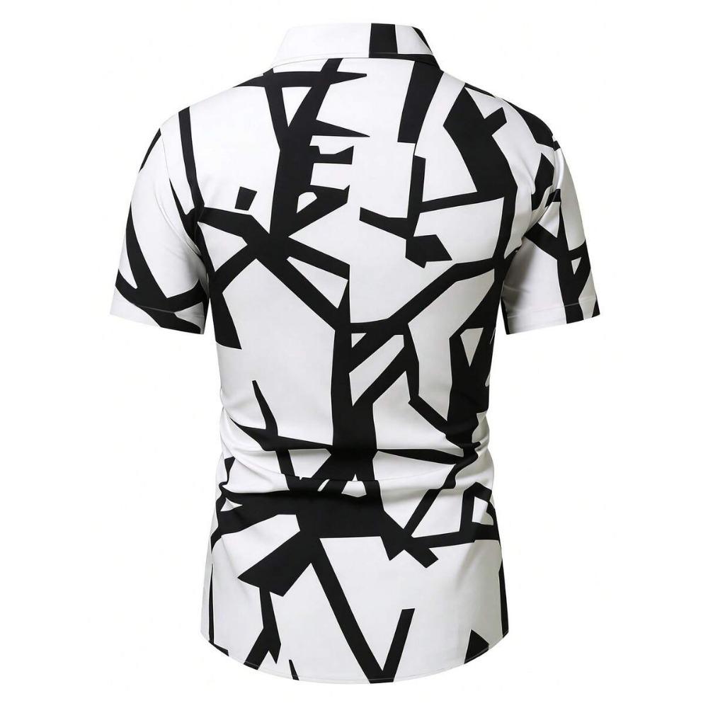 Spring Summer Men Spell Color Short Sleeve Shirt Men Casual 3D Digital Print Simple Style Shirt Tops 100% Polyester