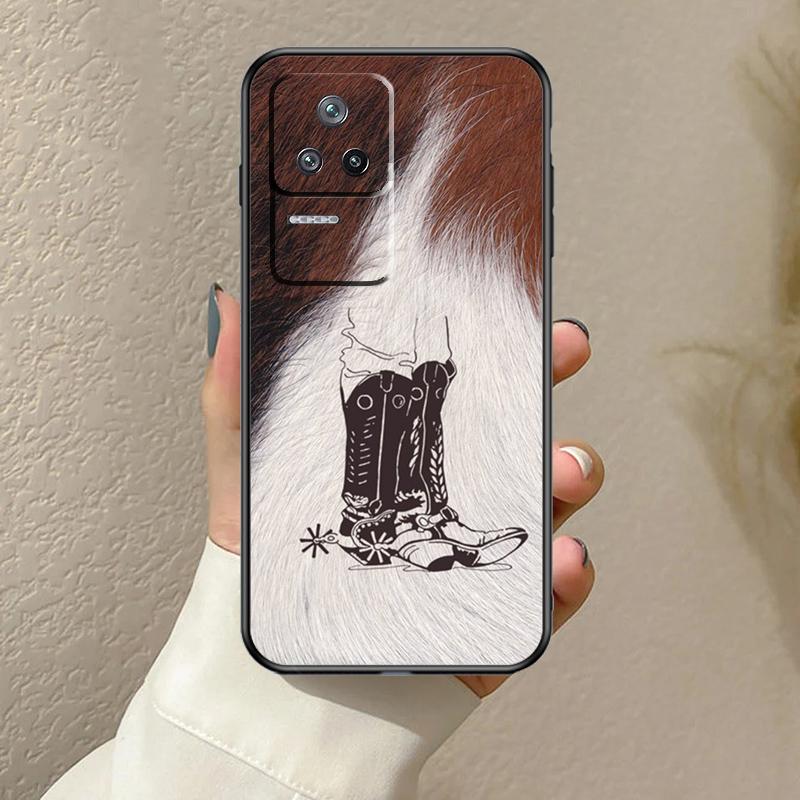 Western Cowgirl Cowboy Boots Cowhide Case For Xiaomi 17 Pro Max 14 15 Ultra 13T 14T 15T Pro POCO X7 X5 X6 F5 F6 F7 F8 Pro Cover