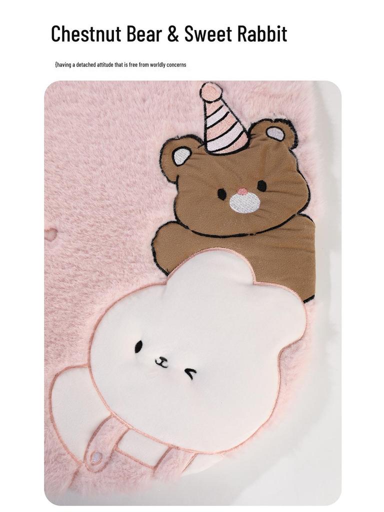 Zimowa kreskówkowa pluszowa poduszka na fotel samochodowy z misiem - Grube i ciepłe pokrycie wewnętrzne