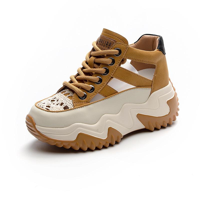 Oddychające grube podeszwy w stylu Sponge Cake białe buty sznurowane oddychające letnie styl zwiększona wodoodporność platforma damskie sandały