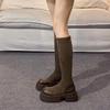 Thick-soled boots women's spring and autumn boots women's knee-length small black boots elastic thin tall knight boots