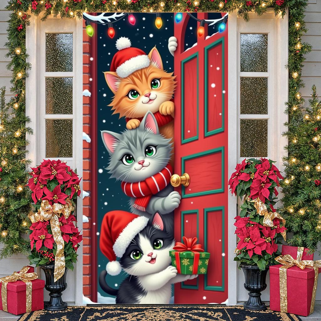 Christmas Banner Brick Wall Festive Banner Holiday Display Cute Kitten Backdrop For Christmas Eve Family Event Winter