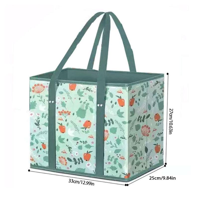 Foldable Grocery Basket With Large Capacity Nonwoven Storage Bag with Reinforced Bottom For Supermarket Picnic