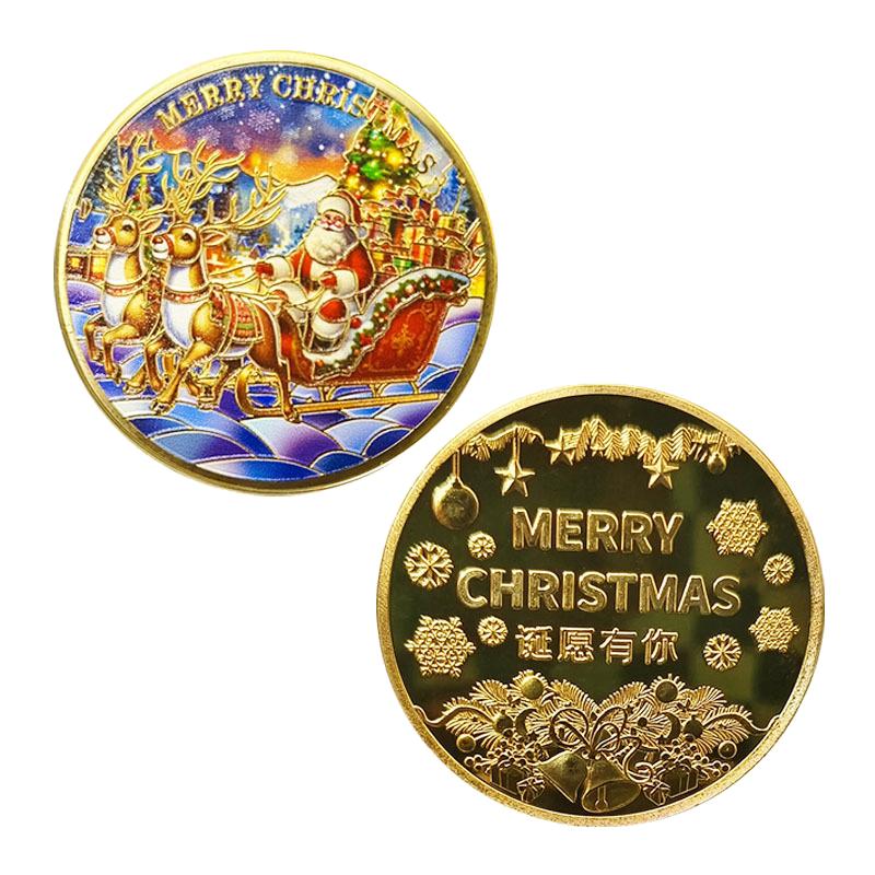 Christmas Eve Commemorative Coin, Santa Claus Commemorative Coin, Color Printed Commemorative Medal, Holiday Christmas Gift