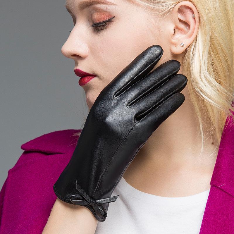 Women"s Leather Gloves Winter Full Touch Screen Driving Electric Car Fashionable Windproof Plus
