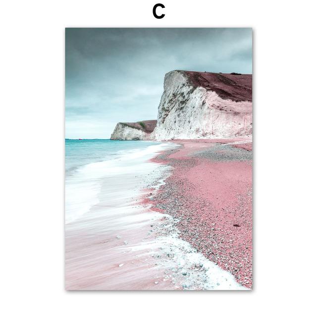 Pink Beach Seascape Poster Canvas Wall Art Scandinavian Nordic Paintings for Interior Vacation Pictures for Home Design No Frame
