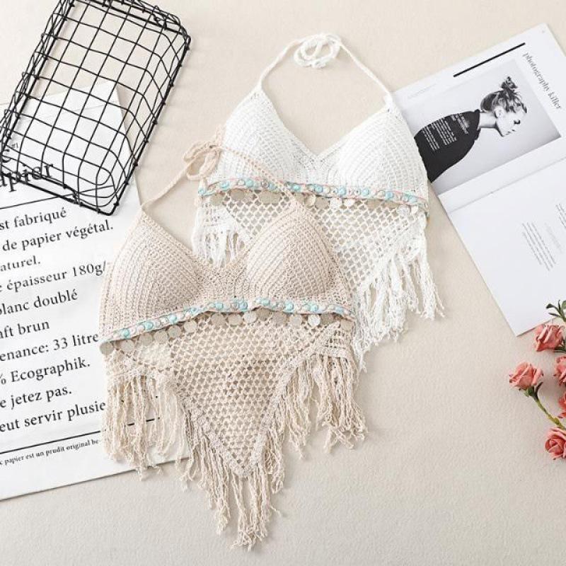 Bohemian Hollow Knit Halter Neck Camisole - Sexy Beach Resort Women's Tank Top