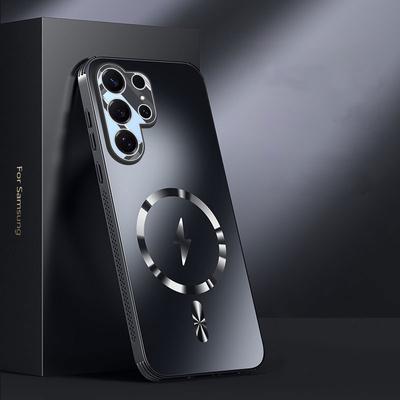 Magnetische kabellose Ladehülle für Samsung S25 Ultra Magsafe Mattiert Frostiert Stoßfest Linsenschutzfolie Rückseite für Samsung S25 Plus S25Ultra