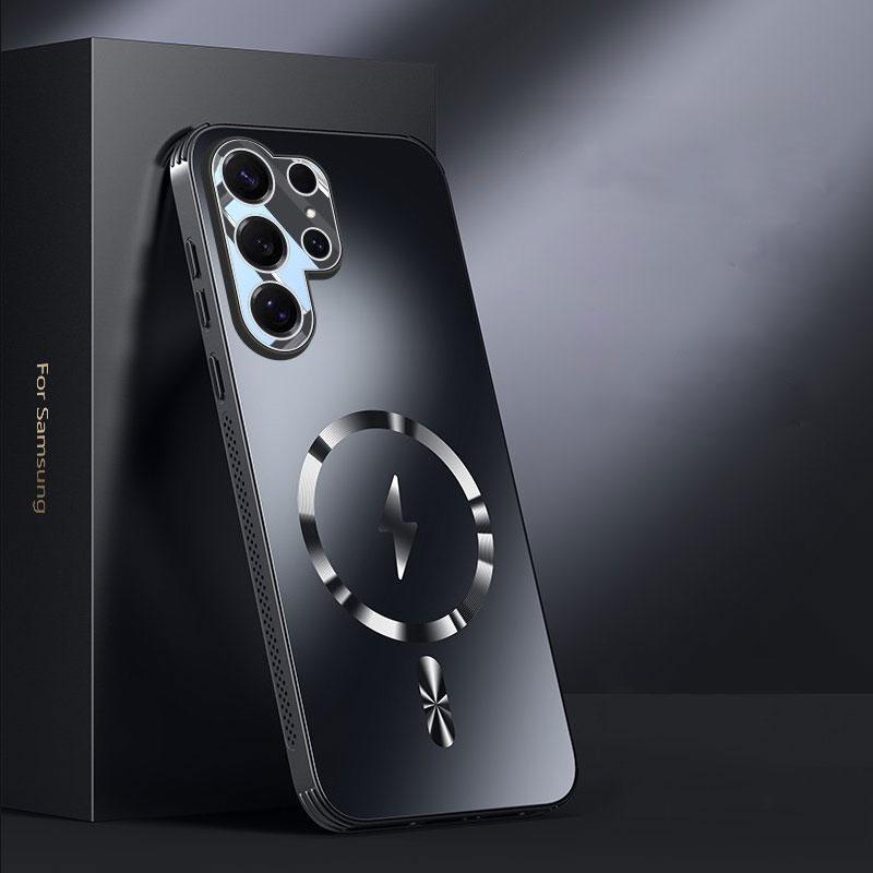 Magnetisk trådløst ladeetui for Samsung S25 Ultra Magsafe Matt frostet Støtsikker Linsebeskyttelsesfilm Bakdeksel for Samsung S25 Plus S25Ultra