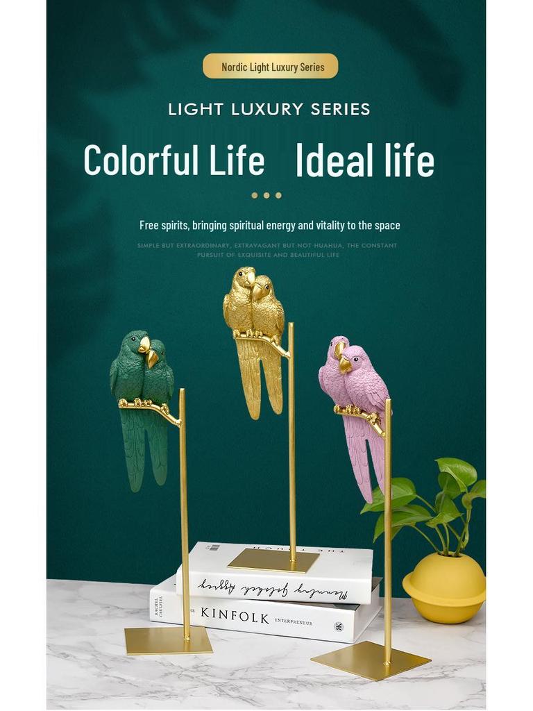 European Creative Parrot Resin TV Cabinet Ornament with Copper for Living Room Decor