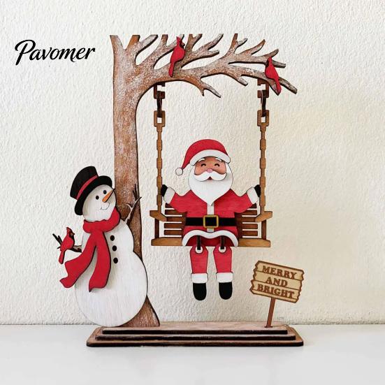 Wooden Snowman Decorations 3D Santa Swing Tabletop Decor, Christmas Ornament, Hand Painted Xmas Gift Farmhouse Indoor Shelf Mantel Display,