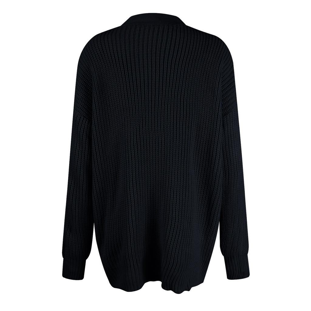Women's Fashion Loose V-neck Long Sleeve Knit Personality Solid Color Casual Sweater