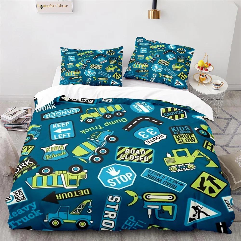 Excavator Duvet Cover Set King Queen Full Size Polyester Bedding Set Kids' Boys Girls Comforter Cover Engineering Vehicle