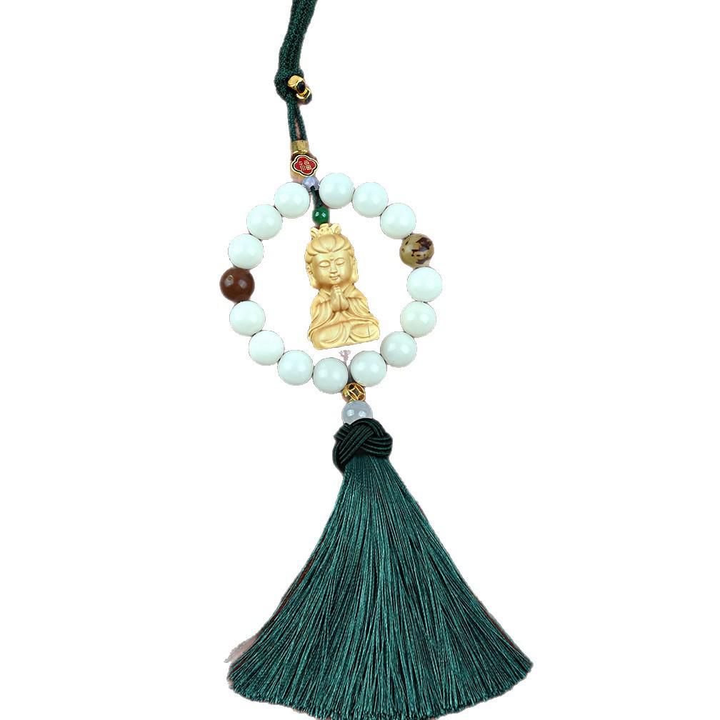 25 Boxwood Small Buddha Car Pendant - High-End White Jade Bodhi Rearview Mirror Ornament for Car Interiors