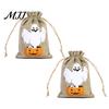 Pumpkin Theme Party Supplies 2PCS Halloween Drawstring Treat Bags, Cartoon Faux Linen Trick or Gift Pouches Sacks, Kids Candy Storage for Favors Cute