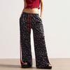 Casual Women's Trousers Leopard Print Splicing Temperament Loose Wide Leg Trousers
