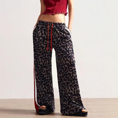 Casual Women's Trousers Leopard Print Splicing Temperament Loose Wide Leg Trousers