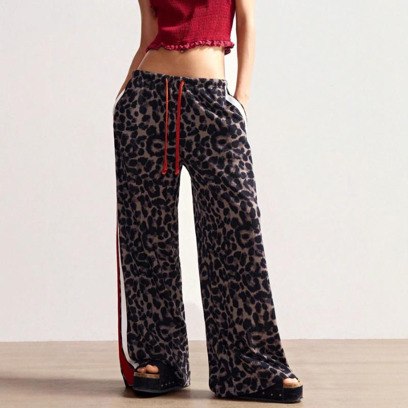 

Повседневные женские брюки с леопардовым принтом, темпераментные, свободные брюки с широкими штанинами S чёрный