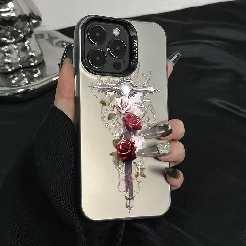Cross rose is suitable for Apple 16plus mobile phone case iPhone15 new protective case 14 Europe, America and 17 premium.