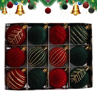 12pcs Wine Red Christmas Ball Ornaments Flocking Christmas Tree Party Decoration New Year Christmas Spheres Pendant Balls