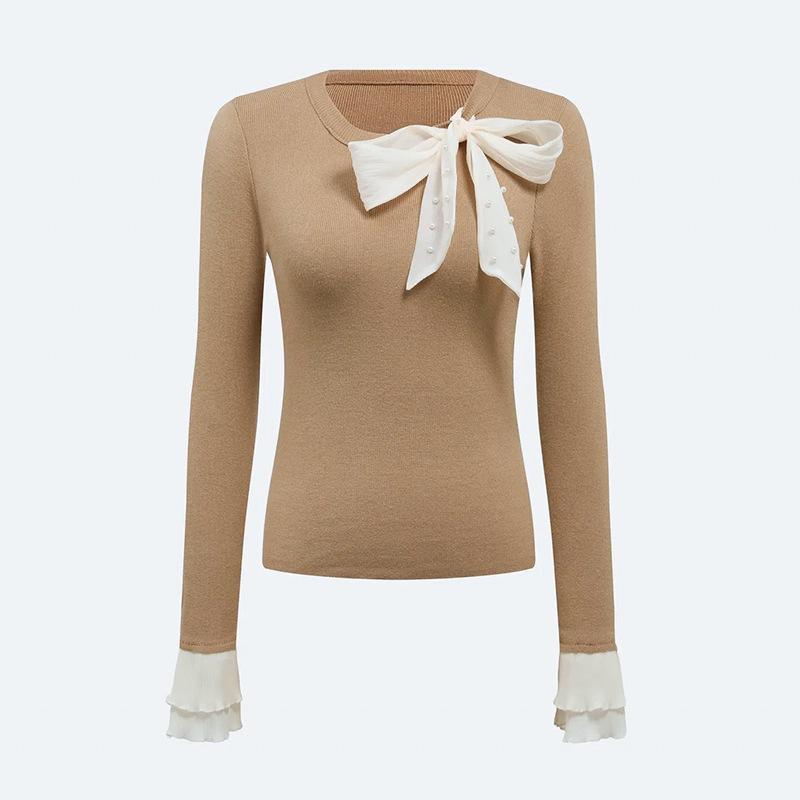 

Женский новый топ с круглым вырезом, шнуровкой и пэчворком, с длинными рукавами one size хаки