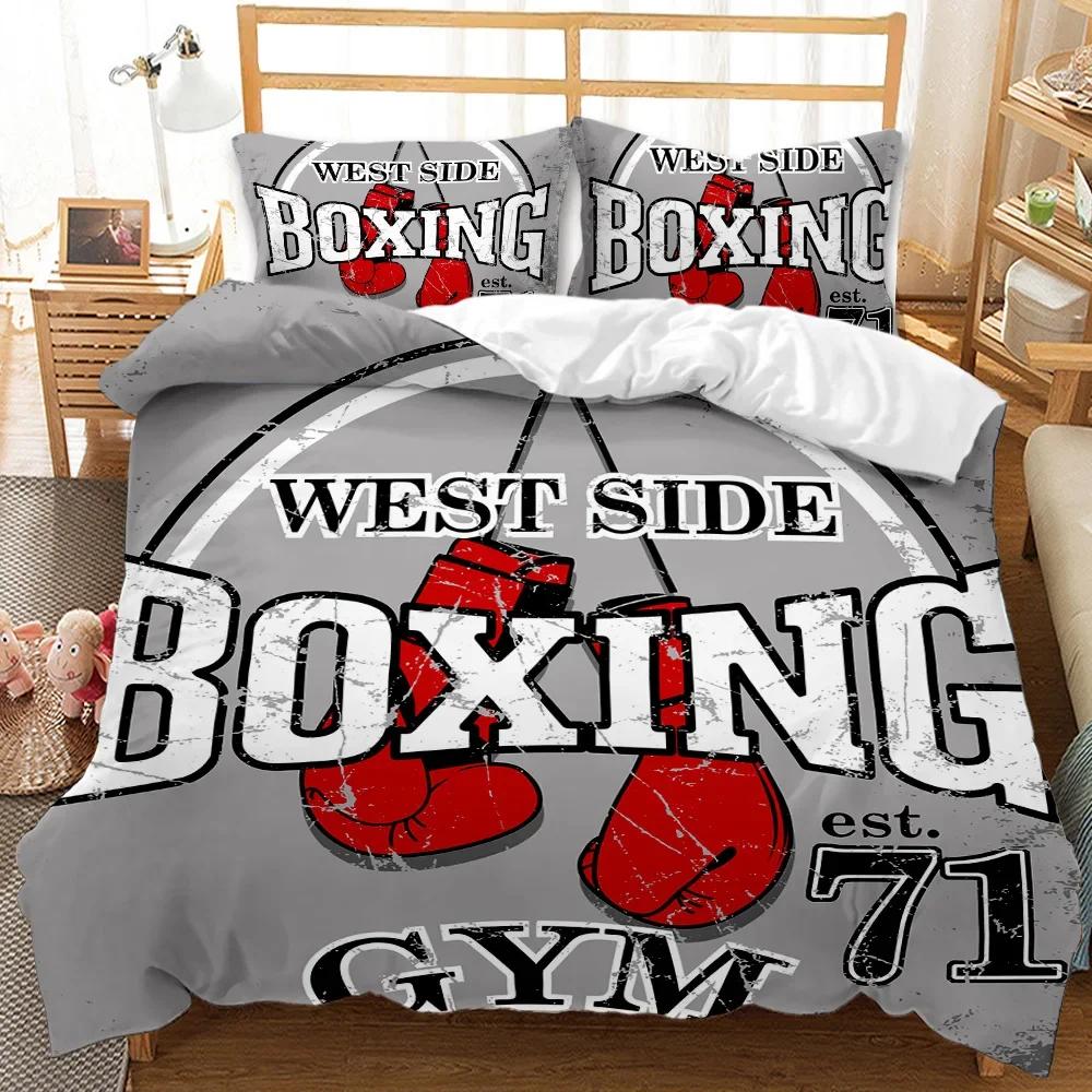 Boxing Gloves Duvet Cover Queen/King Size For Kids Teens Boys Men Adult Sports Boxing Game Competitive Duvet Cover, Black Red