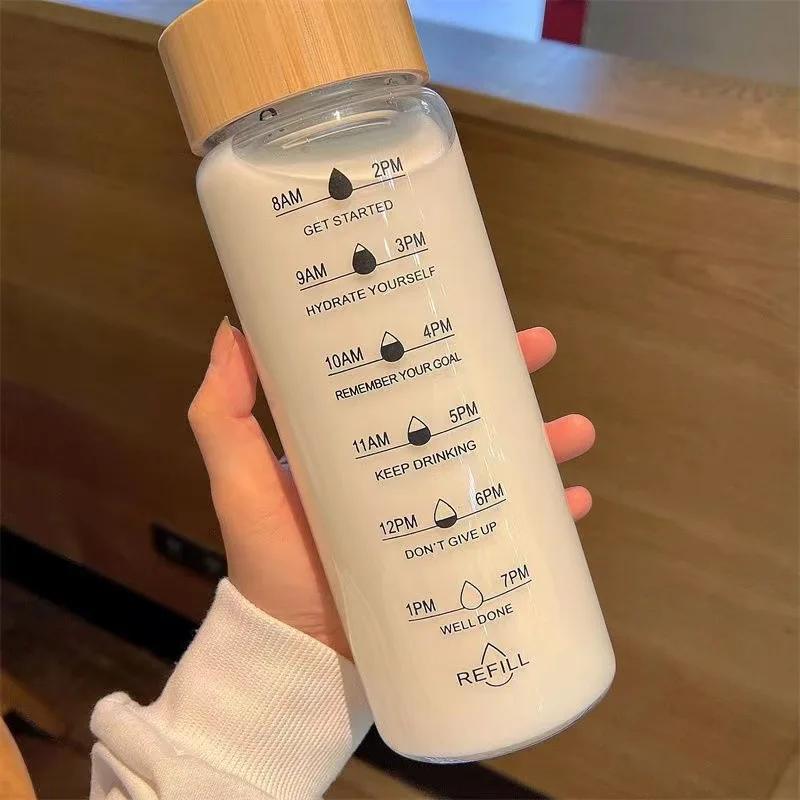 700/1000ml Large-capacity Glass Cup High Borosilicate Bamboo Lid Time Scale Portable Water Cup Tea Cup Accompanied By Gift Cups