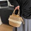 Yogodlns Women Straw Woven Bag Straw Tote Bag Large Capacity Weaving Shoulder Purse with Lace Woven Shopping HandBag Summer Beach Clutch