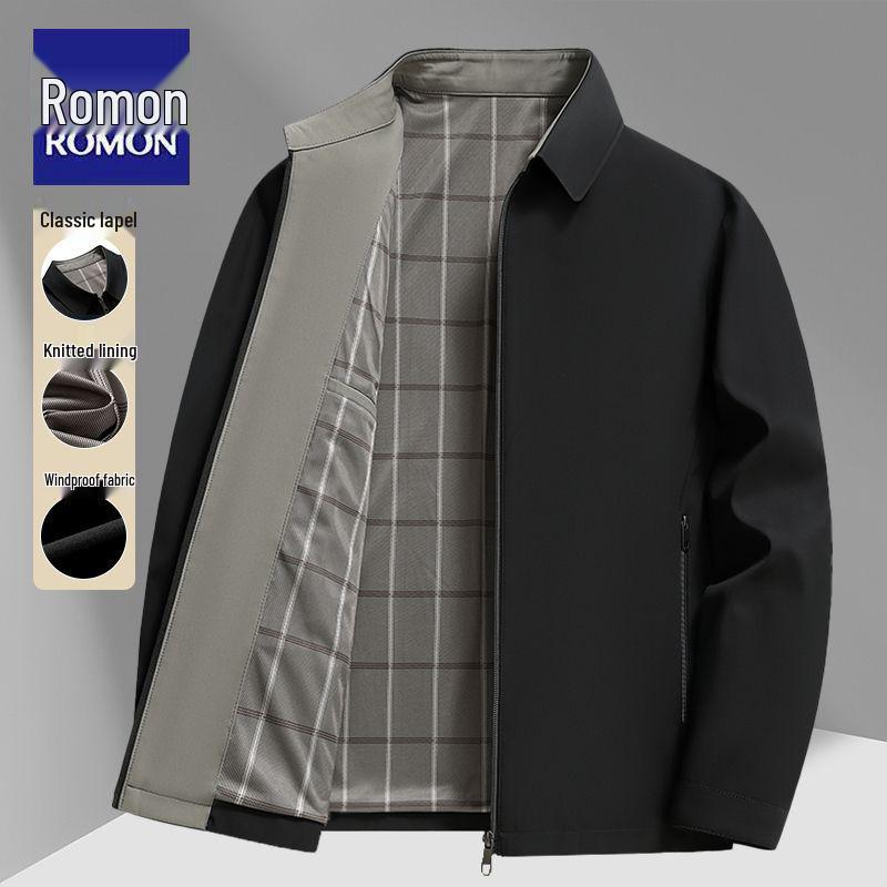 Romon 2025 Мужская осенняя однотонная повседневная деловая куртка с отложным воротником L 115-130 kg