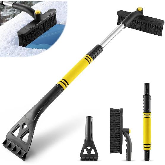 LivTee 32" Extendable Ice Scraper & Snow Brush For Car Windshield, 360° Rotating Snow Removal Tool For Cars, Trucks & SUVs, Automotive Winter