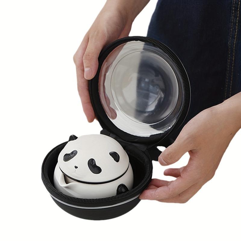 1 Set Of 4 Pcs Panda Ceramic Travel Tea Set Include One Pot And Three Cups Outdoor Camping Portable Tea Set For Home Restaurant Hotel Office Tea Acces