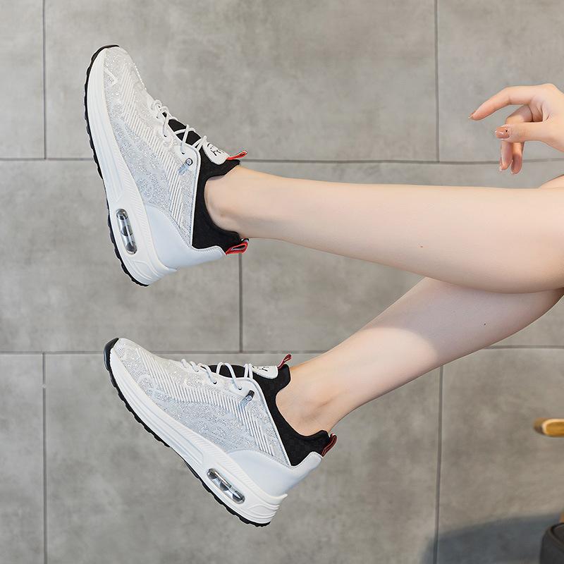 Air cushion sneakers women's 2025 new autumn versatile breathable fly-woven four-season heightening casual running shoes