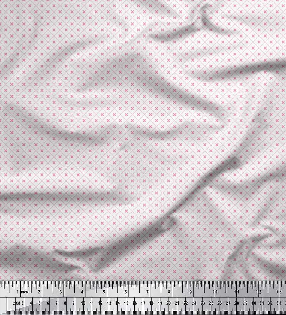 Soimoi Japan Crepe Satin Fabric Check Shirting Print Fabric by Metre 42 Inch