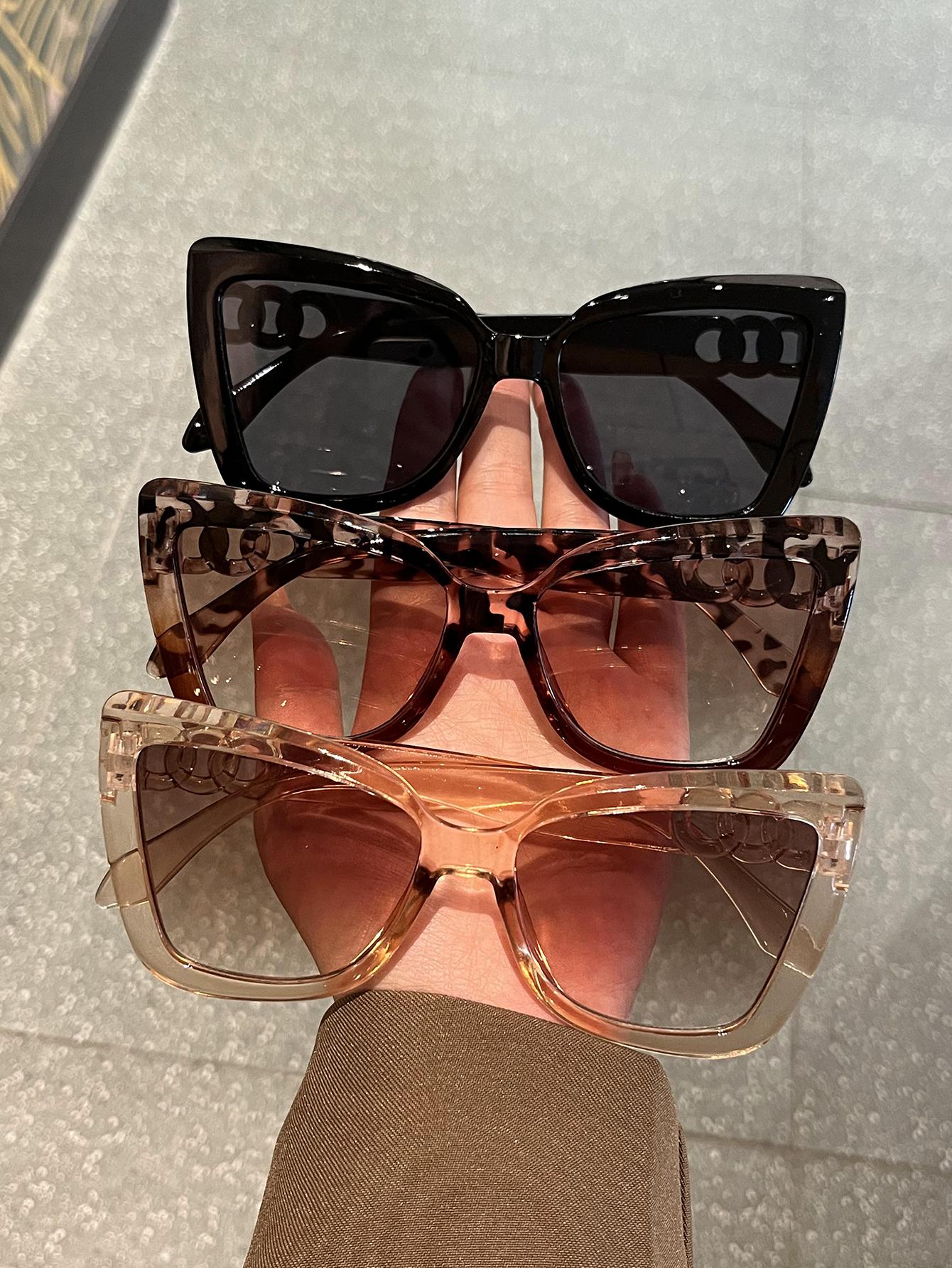 

3Pcs Fashionable Cat-Eye Glasses Set Playful And Sultry Frames Simple And High-End Black Glasses Tortoiseshell Glasses