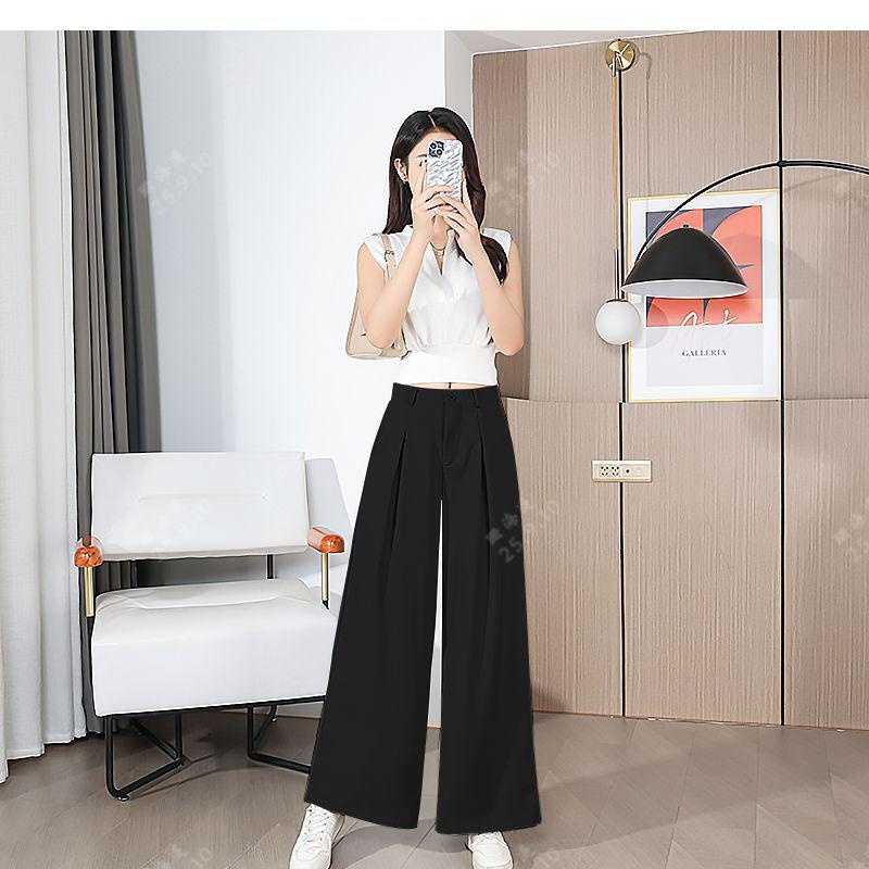

Women s High-Waisted Wide-Leg Pants: Slimming, Loose-Fit Black Trousers for Spring, Summer, and Autumn. 3XL (Recommended for 135-145 jin)