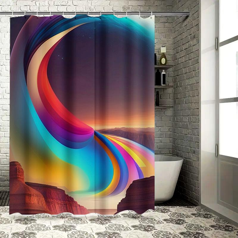 

Stunning Gradient Shower Curtainrainbow Waves Design For Bathroom Decor In Multicolored Colors Waterproof Durable Fabric Size 69 W60H190(CM)-1 Pcs