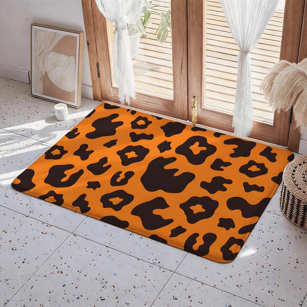 Leopard Print Floor Mat Eco Flannel Doormat Non Slip Odorless Indoor Floor Rug Soft Short Plush Home Mat