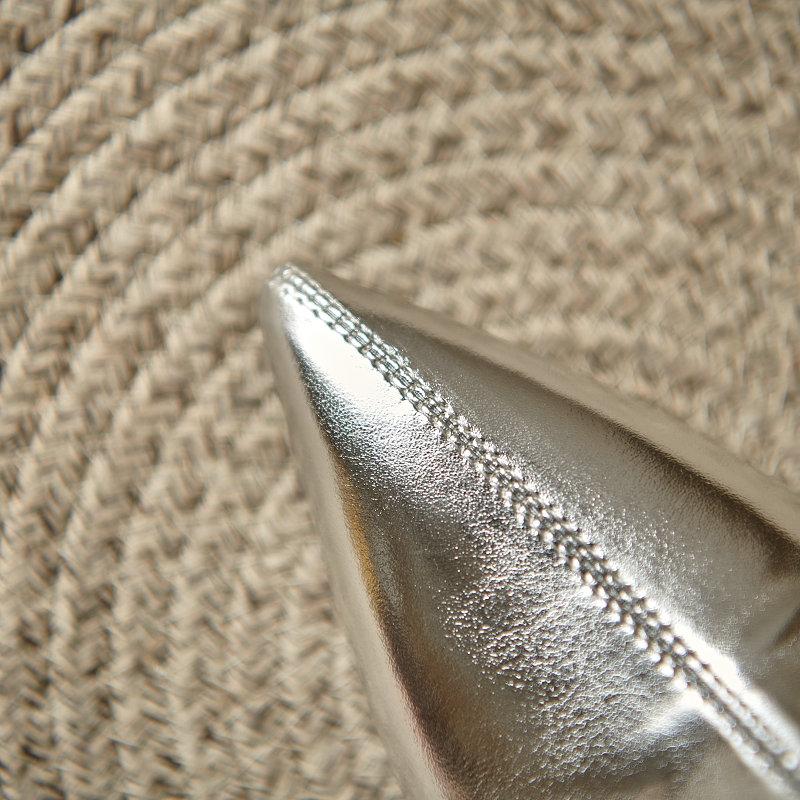 Women's Wedges Boots Gold Silver Pointed Toe Shoes 2024 Autumn Winter Ankle Boots Comfy French Concise Footwear