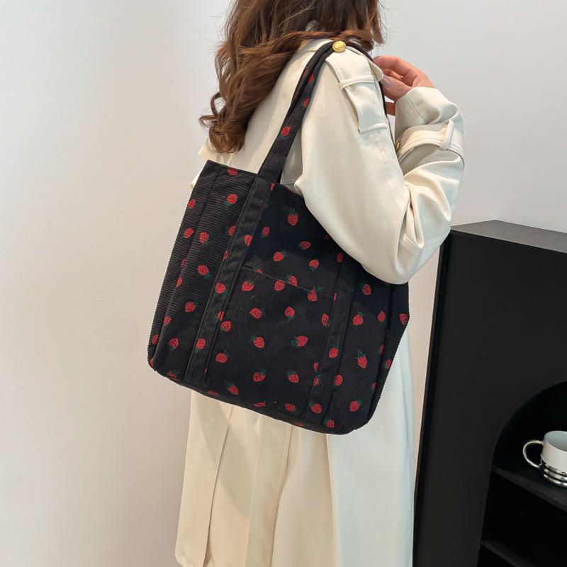 Strawberries Corduroy Handbag Sweet Women's Bag Fashionable Versatile Shoulder Bag Beautiful Simple Commuter Women's Tote Bags