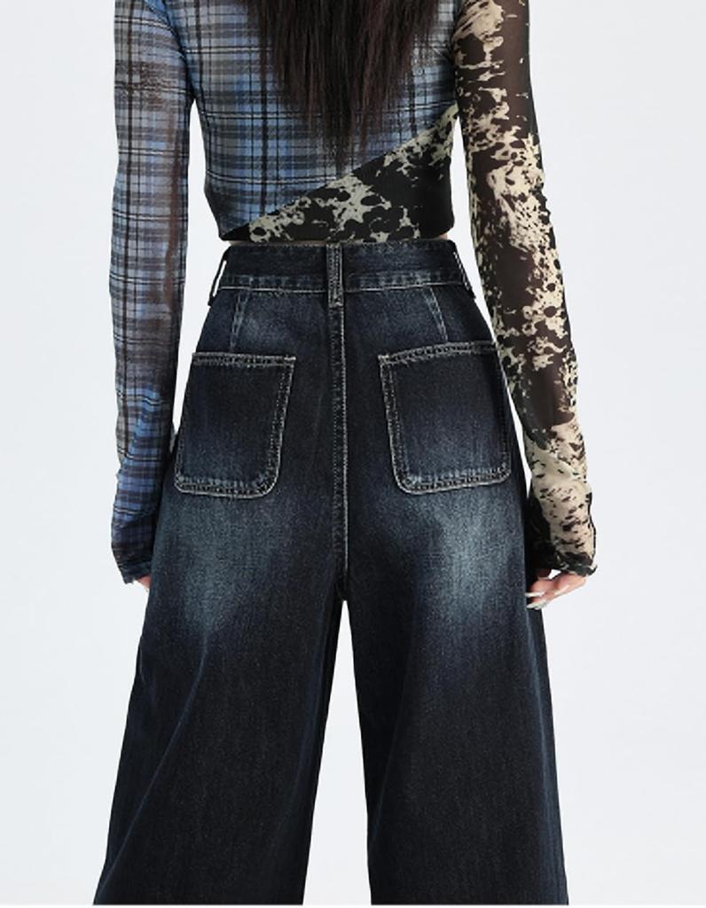 Deep Waist Denim Denim Vintage Beautiful Wide Straight Straight Pants [SpringSwalloow] Jeans, Denim, Tuck, High-Waisted Pants, Wide-Leg Pants, Jeans,
