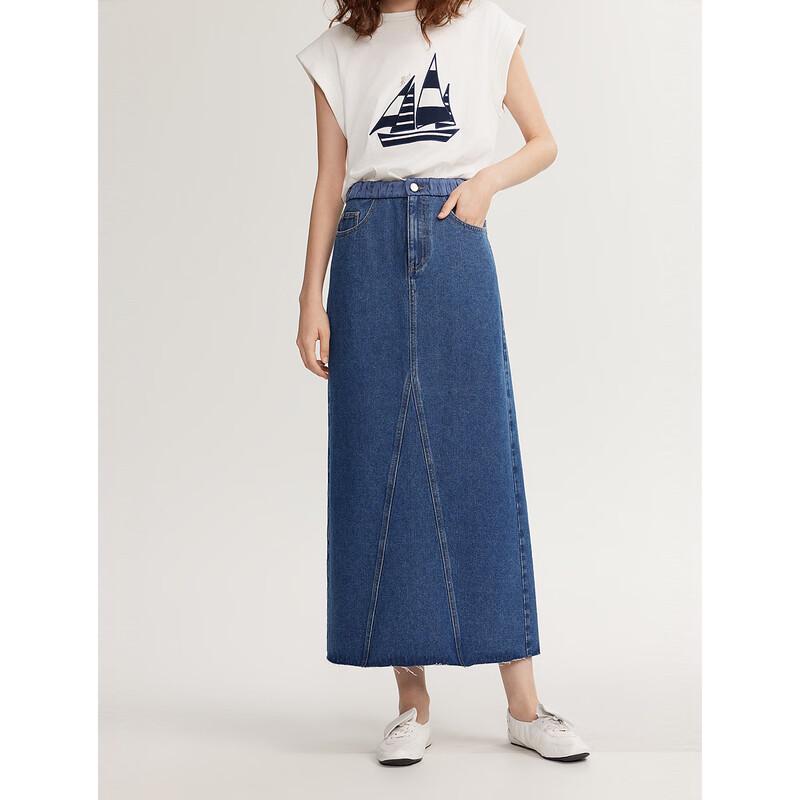 ELLE Women s Pure Cotton Denim Midi Pencil Skirt XL