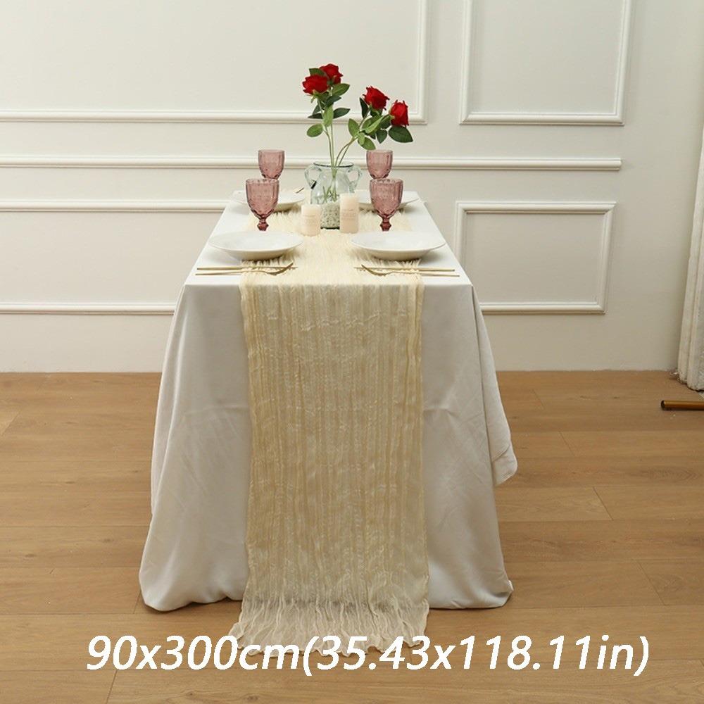 Semi-Sheer Cheese Cloth Table Runner Boho Rustic Elegant Tulle Balinese Pleated Tablecloth DIY Gauze Table Runner