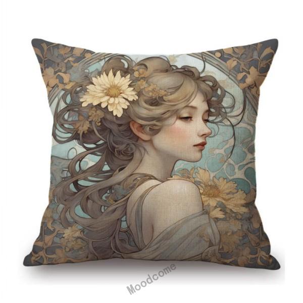 Mucha Style Floral Princess Girl Pink Purple Blue Pretty Flower Daughter Room Decoration Sofa Pillow Case Spring Cushion Cover