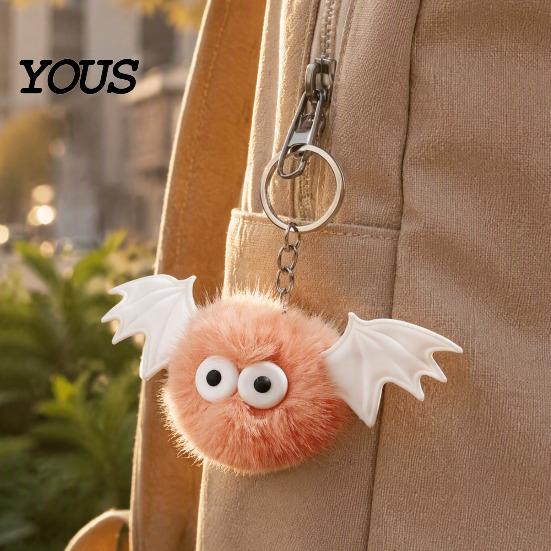 Funny Bag Decoration Halloween Bat Plush Keychain, Cute Devil Furry Pendant for Stylish Animal Print Keys, Vintage Silver Alloy Key Ring, Spooky Party