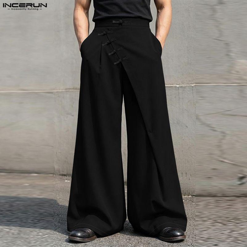 INCERUN Men High Waist Back Elastic Traditional Knot Casual Long Trousers Pants