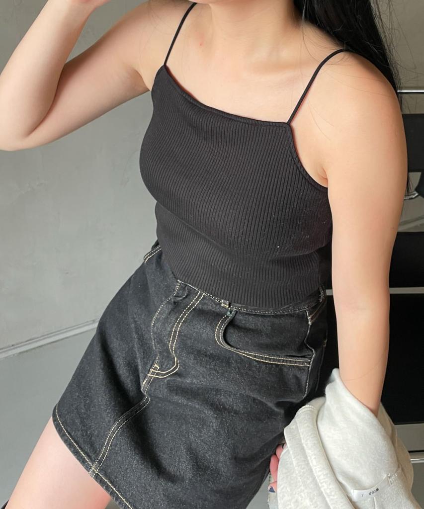 WEGO Nachyu Solid Korean Adult Size Black Women's Camisole, Cup-in Cami, Color, Simple, Casual, Style, Clothing, Gift, Spring/Summer, Autumn/Winter,