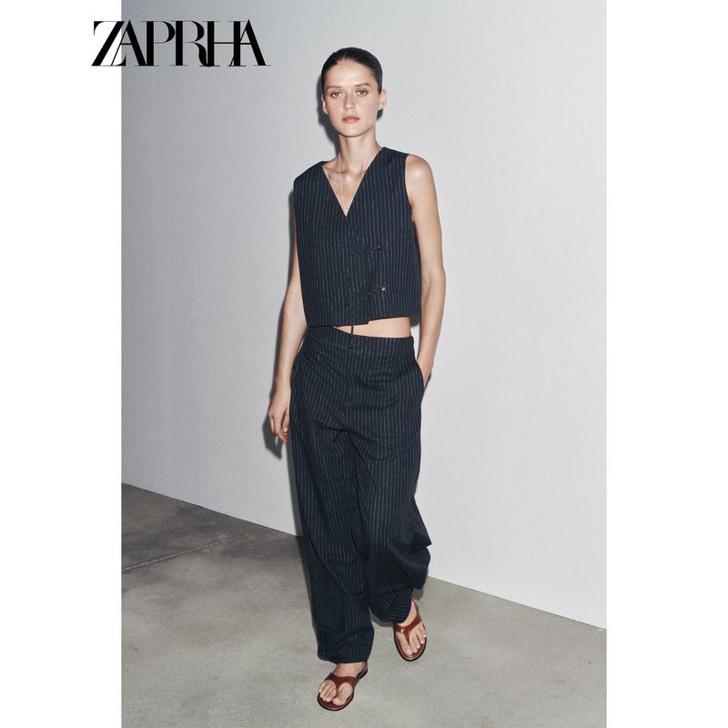 Zaprha 2025 Summer New Loose Linen Blend Balloon Style Striped Pants Women Loose Feeling 3564530