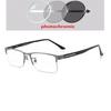 Half Frame Sun Photochromic Gray Customize Prescription Eyeglasses +Metal Square Short-Sight Eyewear 0 -0.5 -0.75 To -6.0