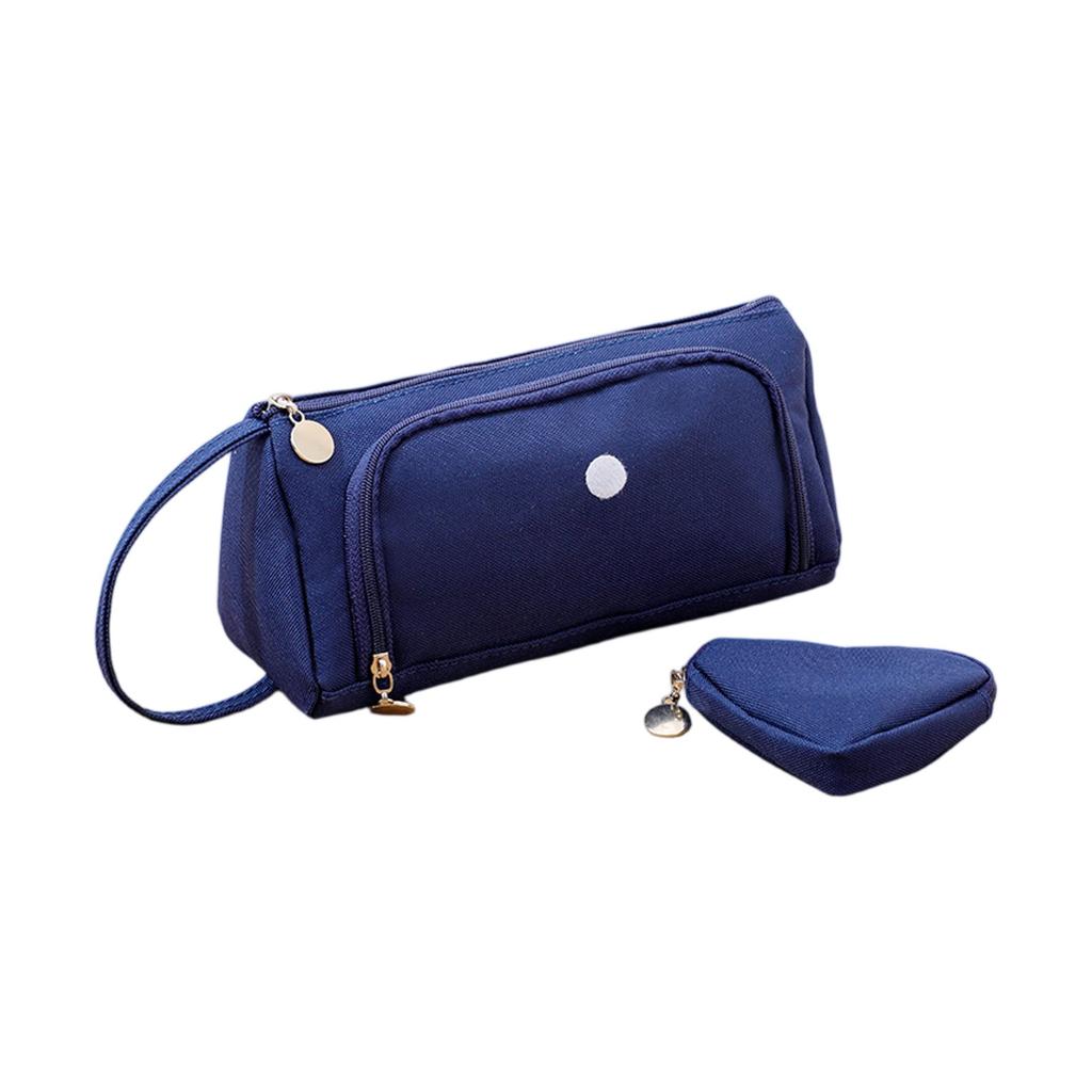 Double Layered Oxford Cloth Pencil Case With Front , Large Capacity,  Japanese Style, High Aesthetics, Student Handheld Stationery Bag